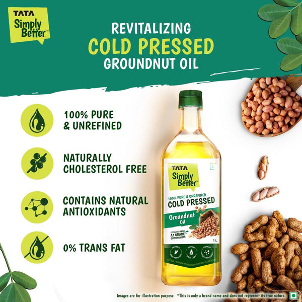 Tata Simply Better Cold Pressed Groundnut Oil 1L - Cholesterol Free, A1 Grade