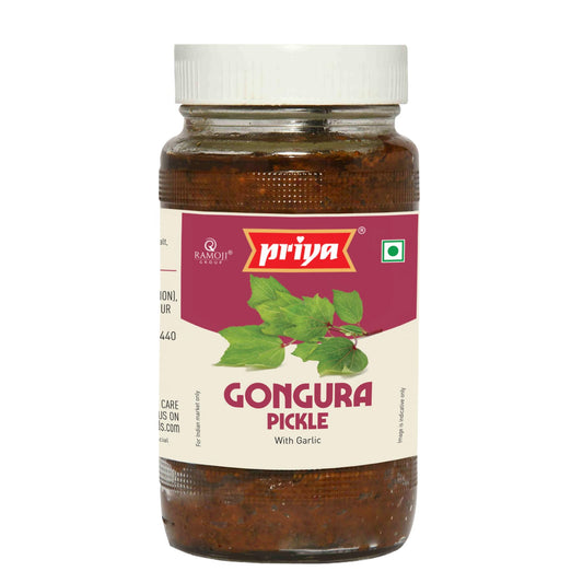 Priya Gongura Pickle with Garlic, 500g - Authentic Telugu Style Pickle, Fresh Ingredients