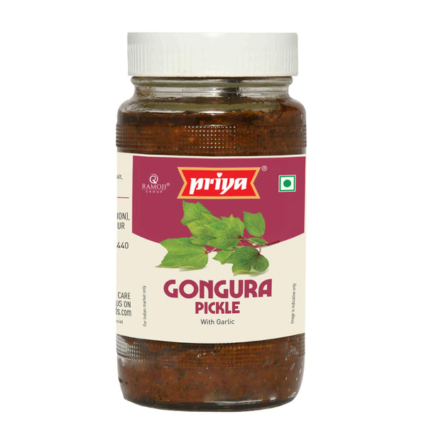 Priya Gongura Pickle with Garlic, 500g - Authentic Telugu Style Pickle, Fresh Ingredients