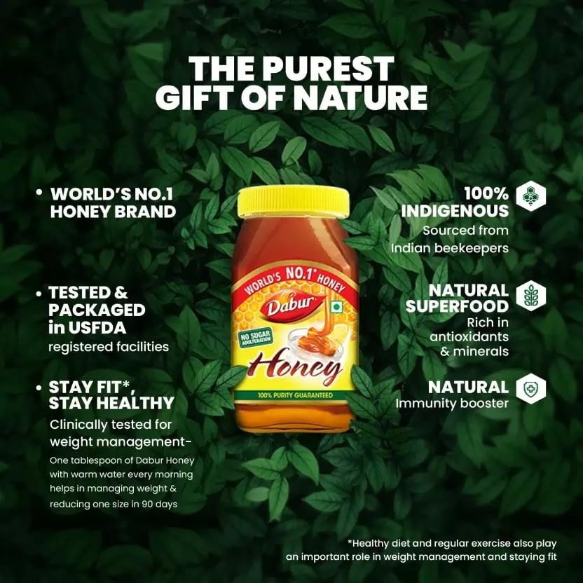 Dabur Honey - Pure Honey, 500g Bottle for Immunity & Weight Management