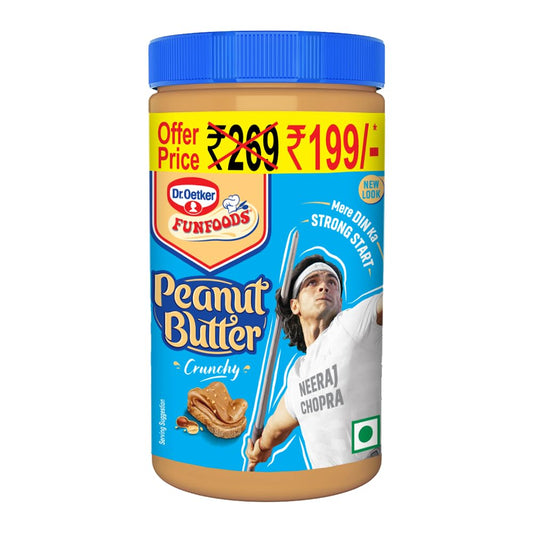 Dr. Oetker FunFoods Crunchy Peanut Butter, 750g | 91% Roasted Peanuts | 25% Protein | Plant-Based Spread