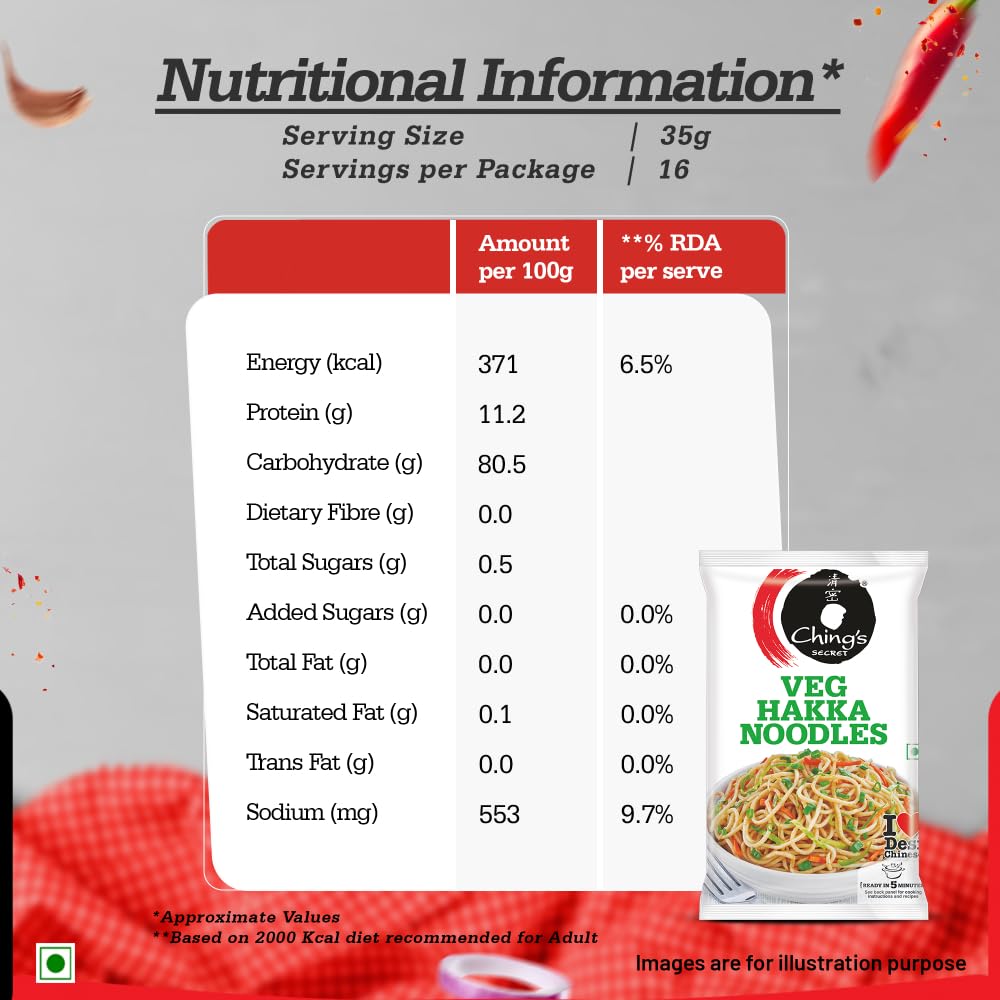 Ching's Veg Hakka Noodles 560 gm - Easy to Cook, Right Texture