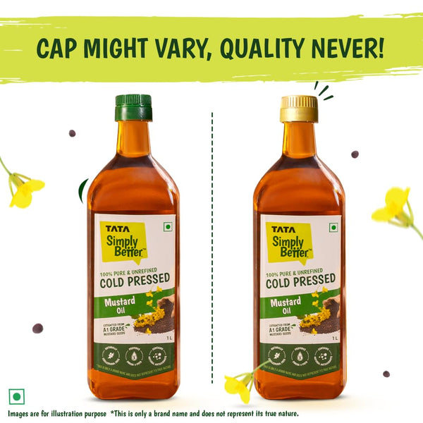 Tata Simply Better Cold Pressed Mustard Oil, 1L - A1 Grade Mustard Seeds, Cholesterol Free