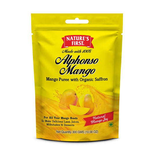 Nature's First Alphonso Mango Pulp with Saffron (6 x 300g) - Pure Mango Goodness for Desserts and Smoothies