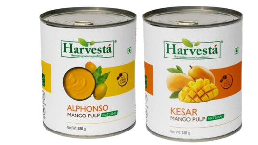 Harvesta Canned Fruits Mango Pulp Duo – 850g Kesar & Alphonso