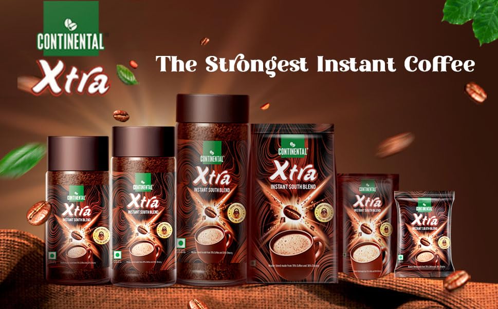 Continental Coffee Xtra Instant Coffee Powder | 200g Pouch | 70% Coffee 30% Chicory | Medium Roast