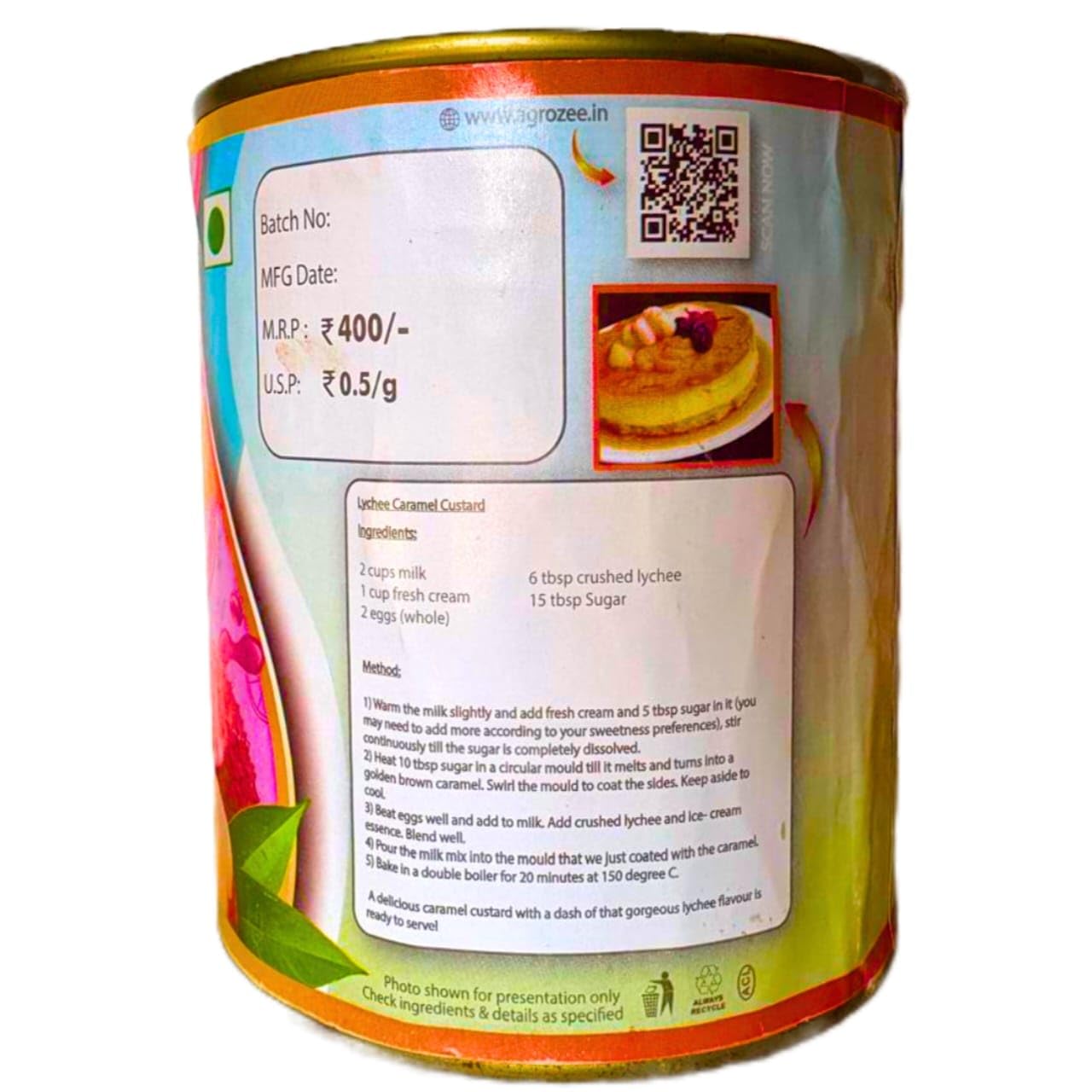Agrozee Canned Whole Lychee in Sugar Syrup, 850g (Pack of 2)