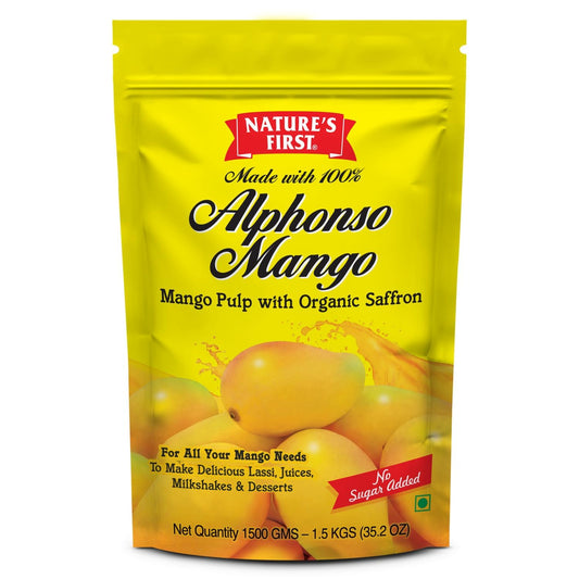 Nature's First Alphonso Mango Pulp 1.5 Kgs with Saffron - Canned Fruits