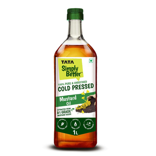 Tata Simply Better Cold Pressed Mustard Oil, 1L - A1 Grade Mustard Seeds, Cholesterol Free