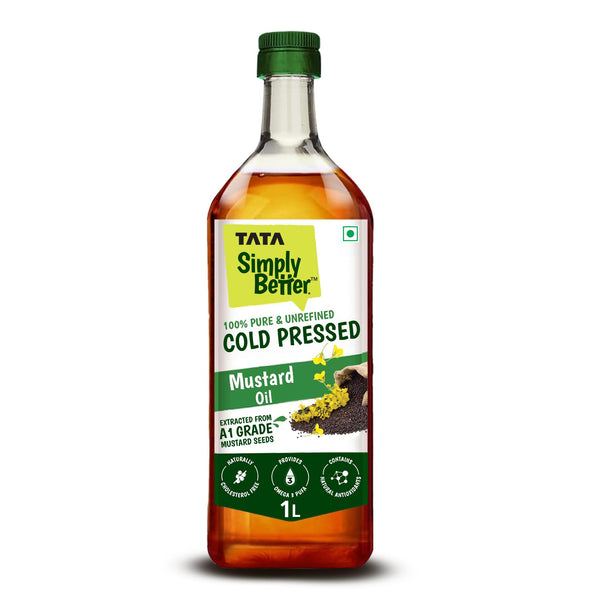 Tata Simply Better Cold Pressed Mustard Oil, 1L - A1 Grade Mustard Seeds, Cholesterol Free