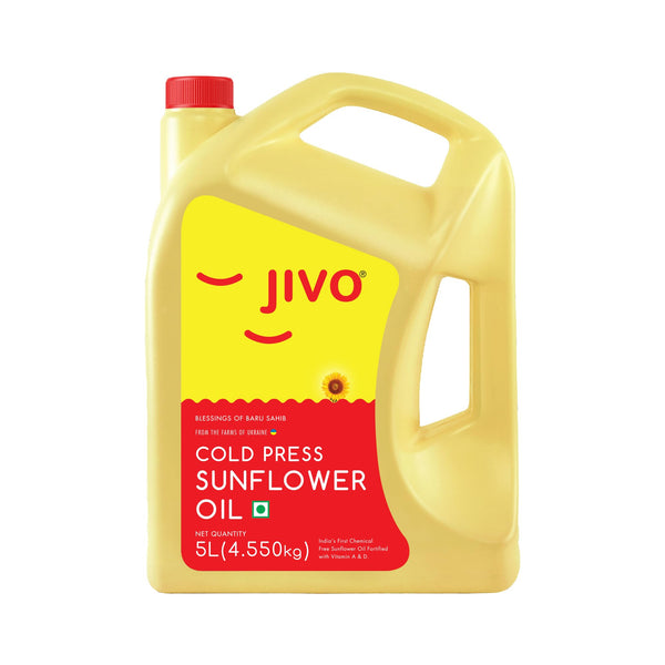 Jivo Cold Pressed Sunflower Oil - 5 Litres | Cooking & Baking Supplies | Rich in Vitamin E, Monounsaturated Fats