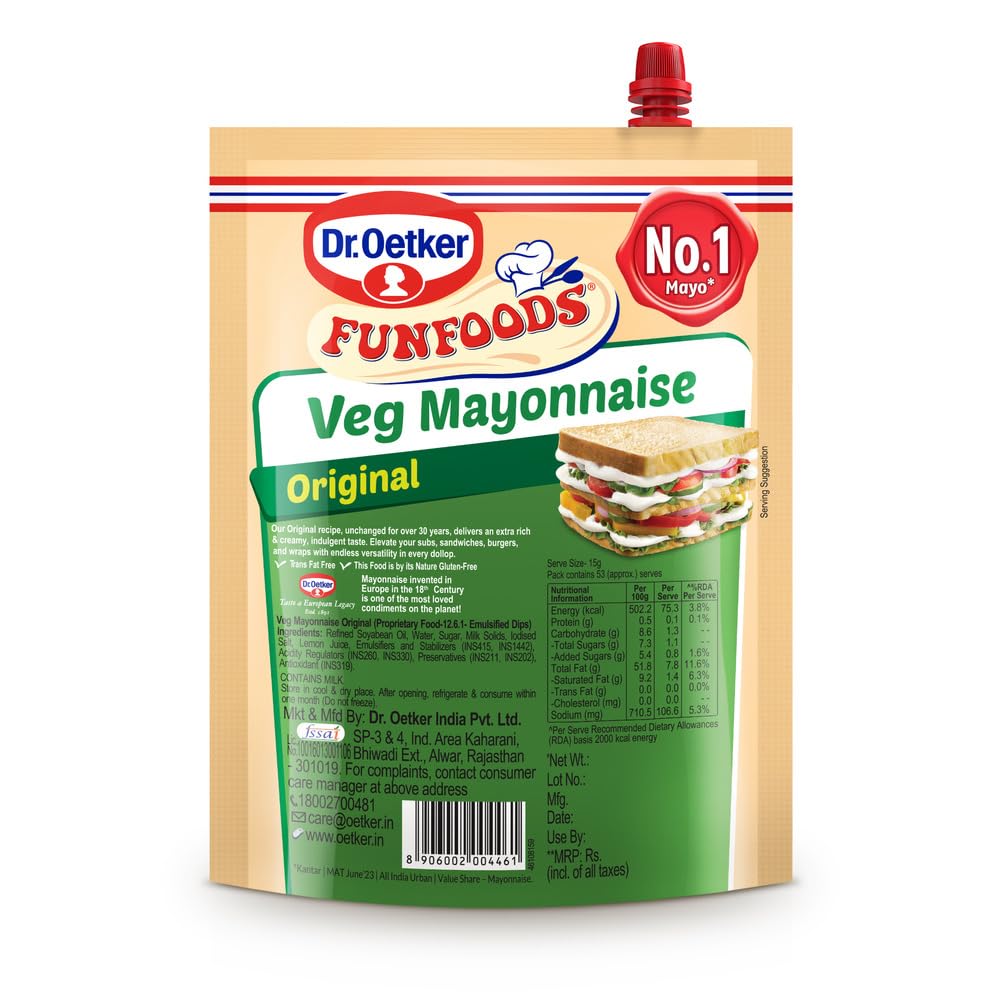 Dr. Oetker FunFoods Veg Mayonnaise Original, 900g - Trans Fat Free
