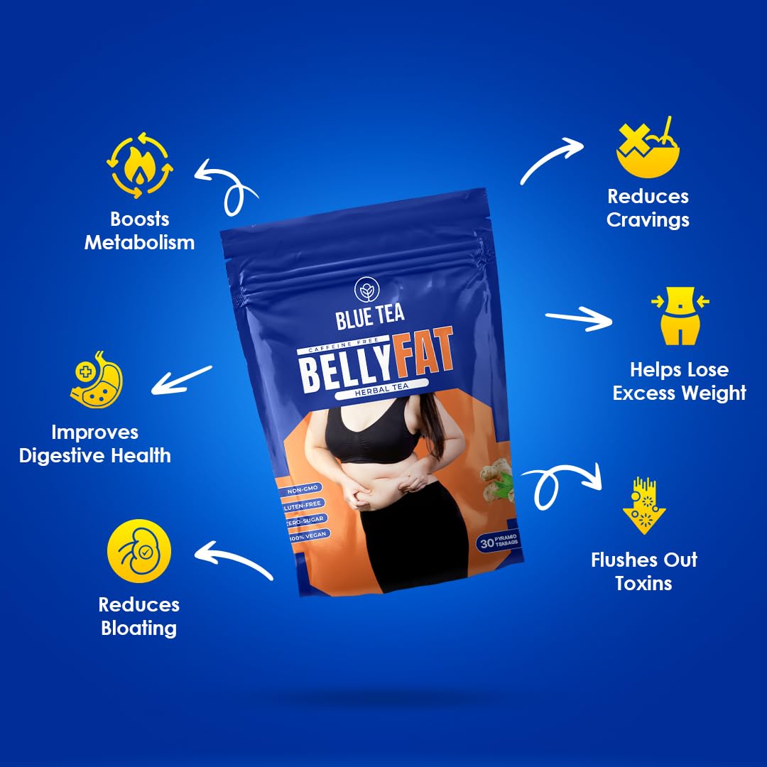 BLUE TEA Belly Tea - 30 Pyramid Tea Bags - Caffeine Free - Plant-Based