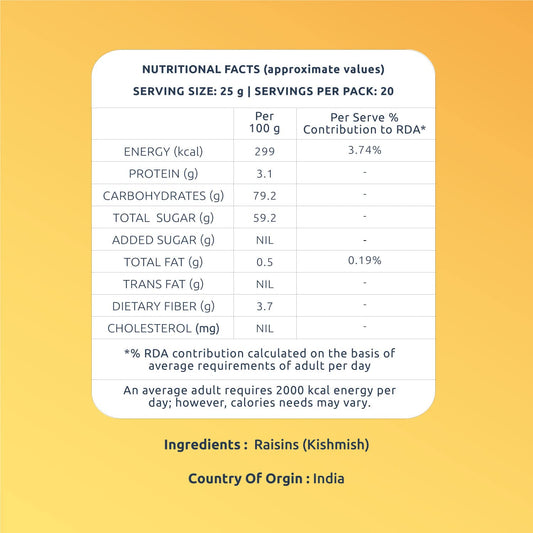 Farmley Seedless Raisins 500g - Dried Fruits, Low Sodium, Rich in Potassium
