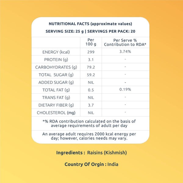 Farmley Seedless Raisins 500g - Dried Fruits, Low Sodium, Rich in Potassium