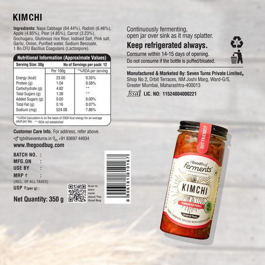 The Good Bug Kimchi & Sauerkraut Pickles, Pack of 2 - Probiotic-Rich, Oil-Free