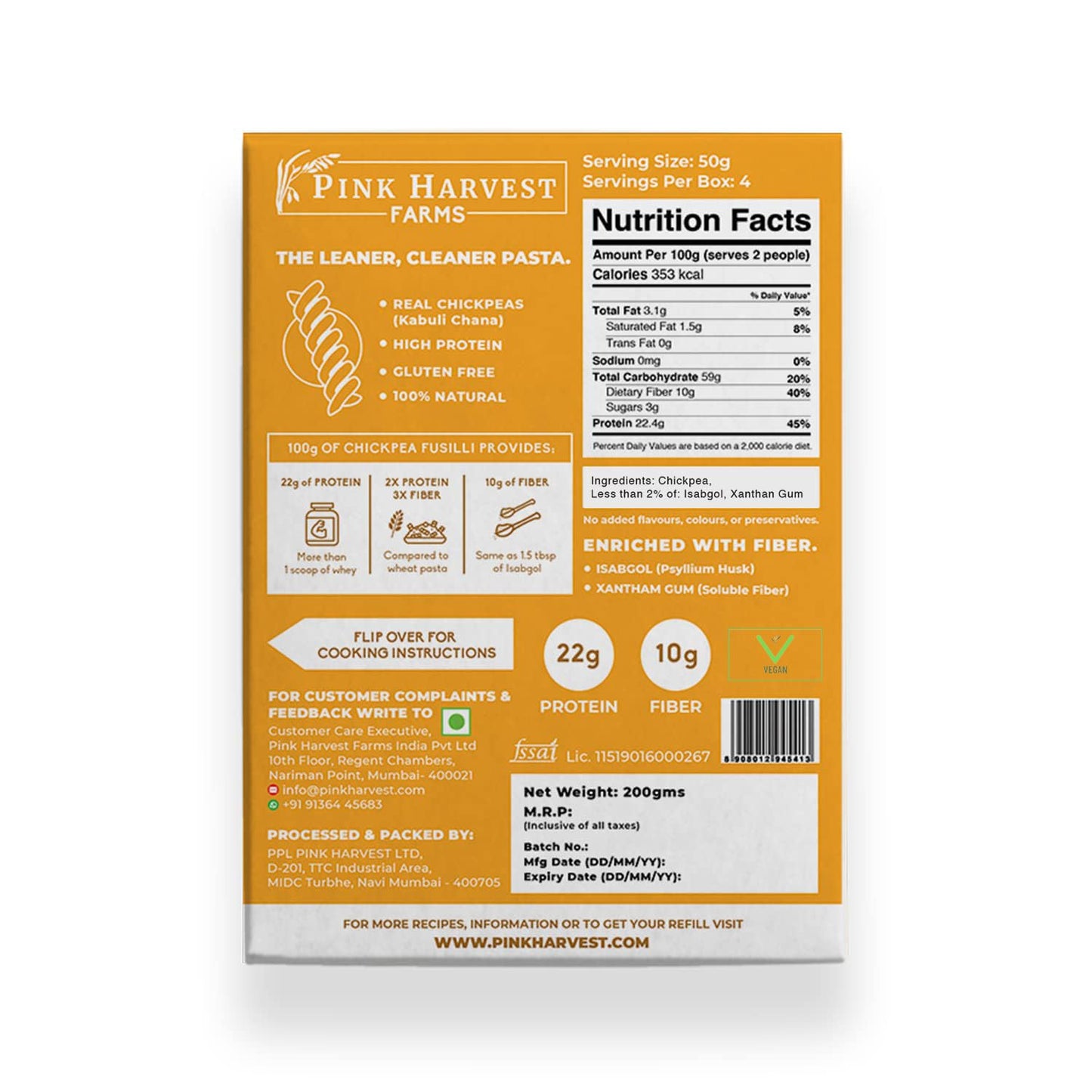 Pink Harvest Farms Chickpea Pasta - Vegan, Gluten Free, 200 g
