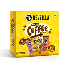 Bevzilla Instant Coffee Powder Sachets - 60 Pouches, 4 Flavours, Arabica