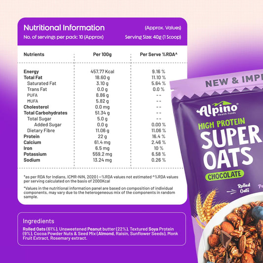 ALPINO Rolled Oats Chocolate 1kg – 22% Protein, No Added Sugar & Salt