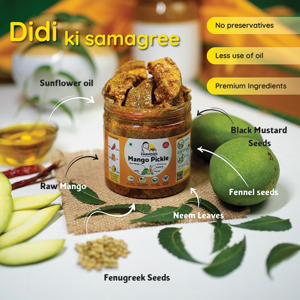 FarmDidi Mango Pickle 325g | Traditional Indian Achar | Less Oil
