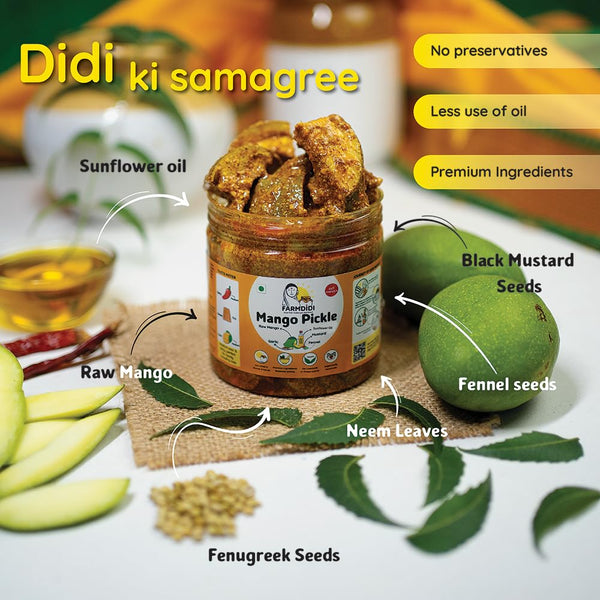 FarmDidi Mango Pickle 325g | Traditional Indian Achar | Less Oil