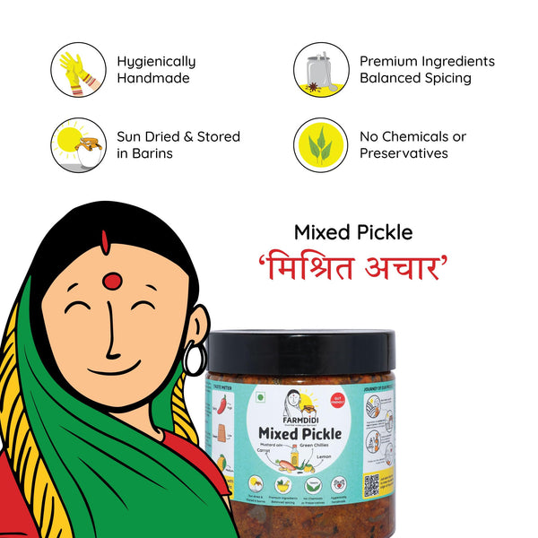 FarmDidi Mixed Pickle 325G | Carrot, Lemon & Chilli | Low-Oil, No Preservatives