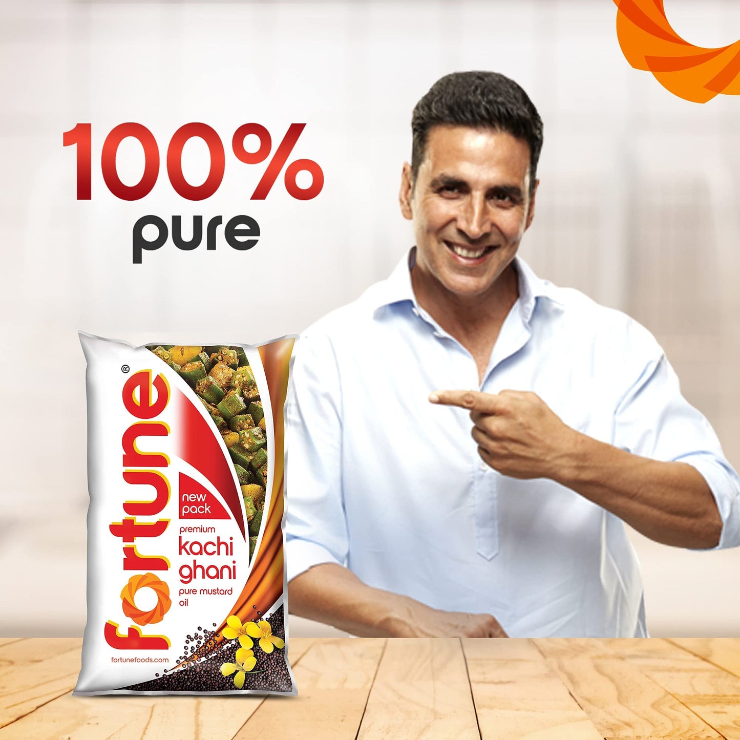 Fortune Kachi Ghani Mustard Oil, 1 Ltr Pouch - Rich in Omega 3 & 6