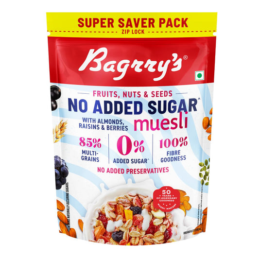 Bagrry’s No Added Sugar Muesli – 700g | Whole Grain Breakfast Cereal with Fruits, Nuts & Seeds