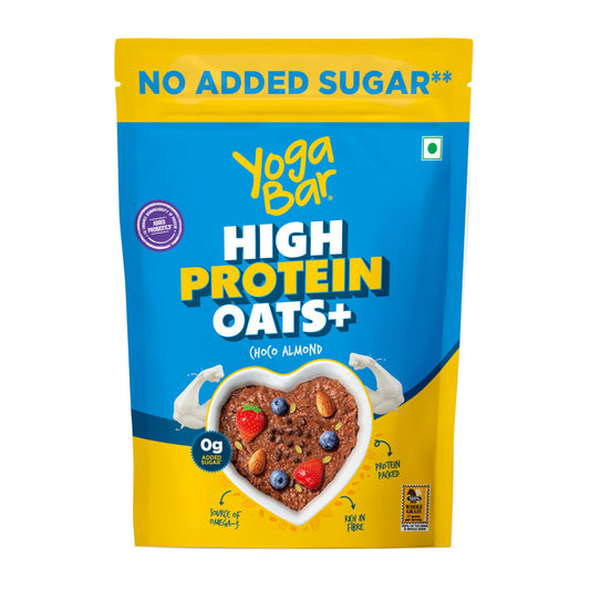 Yogabar High Protein Oats with Dark Chocolate & Almonds - 850g | 20g Protein per Serve | Fiber-Rich & Probiotics