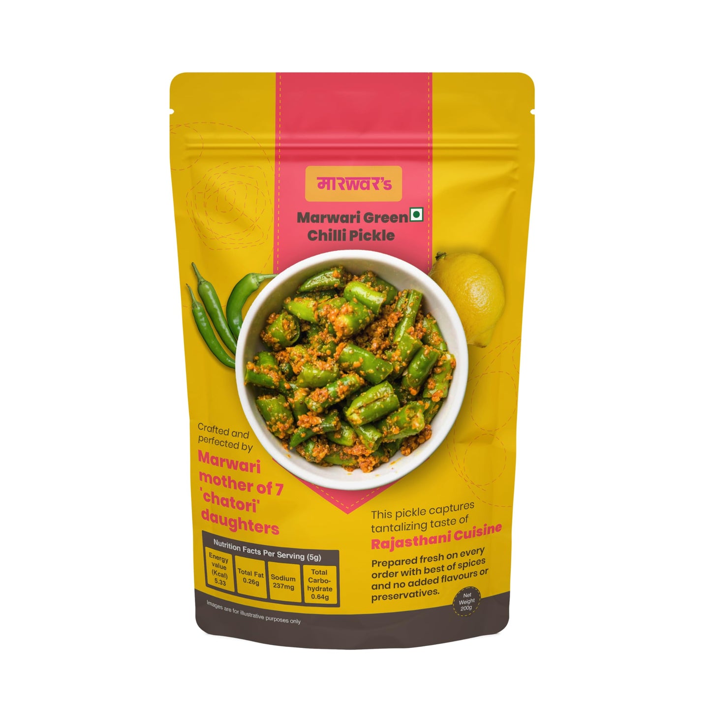 Marwar's Green Chilli Pickle 200g | Rajasthani Homemade Achar | No Preservatives