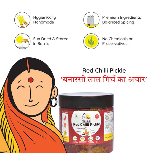 FarmDidi Bharwa Lal Mirch Pickle 325g | Homemade Red Chilli Achar | No Preservatives, Mustard Oil