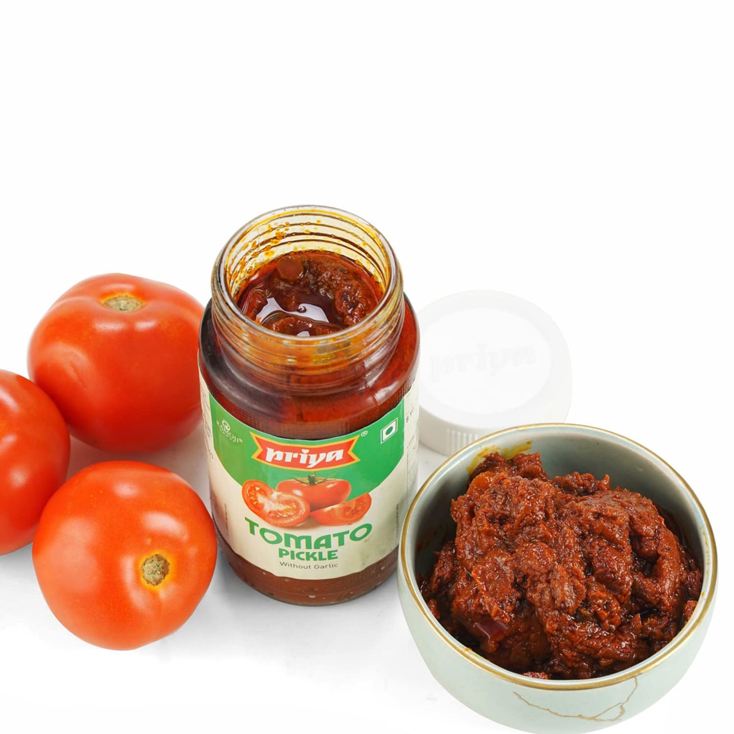 Priya Tomato Pickle with Garlic, 500g - Traditional South Indian Achar