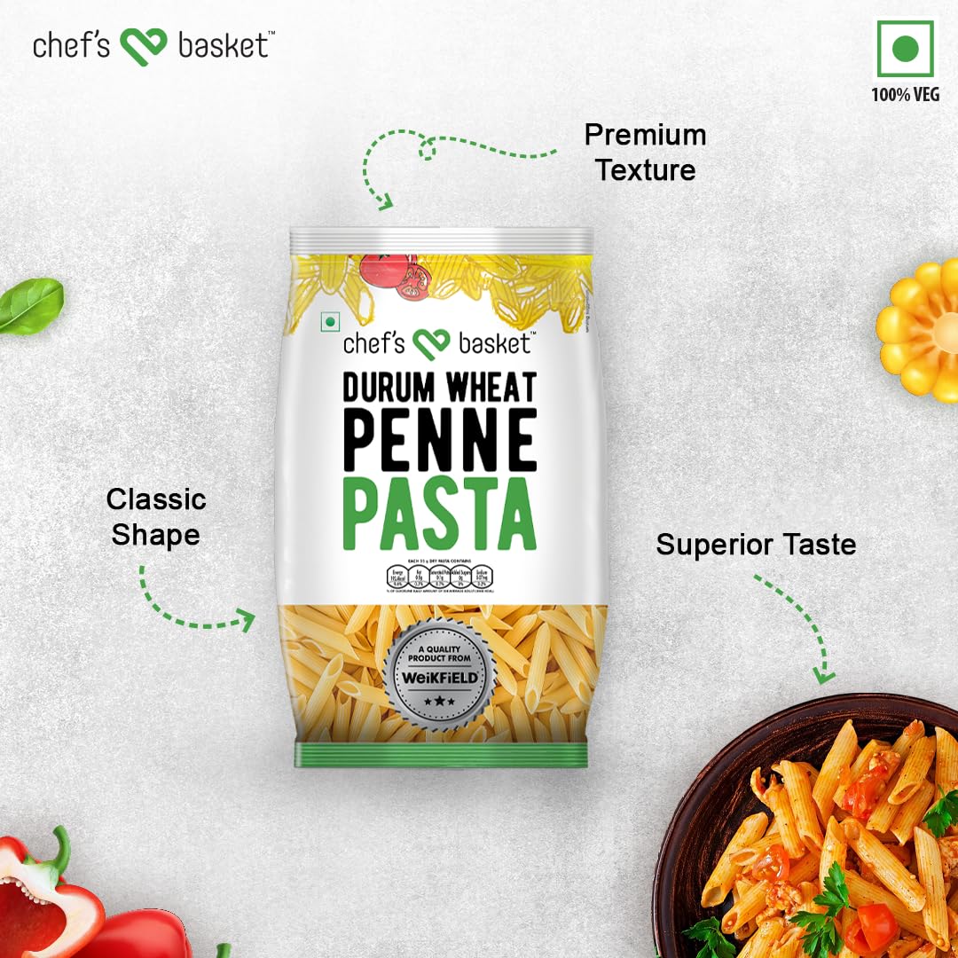 Chef's Basket Durum Wheat Penne Pasta | 500 gm Pouch | Vegetarian