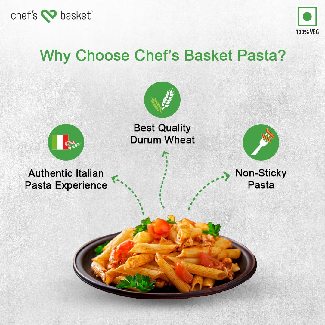 Chef's Basket Durum Wheat Penne Pasta | 500 gm Pouch | Vegetarian