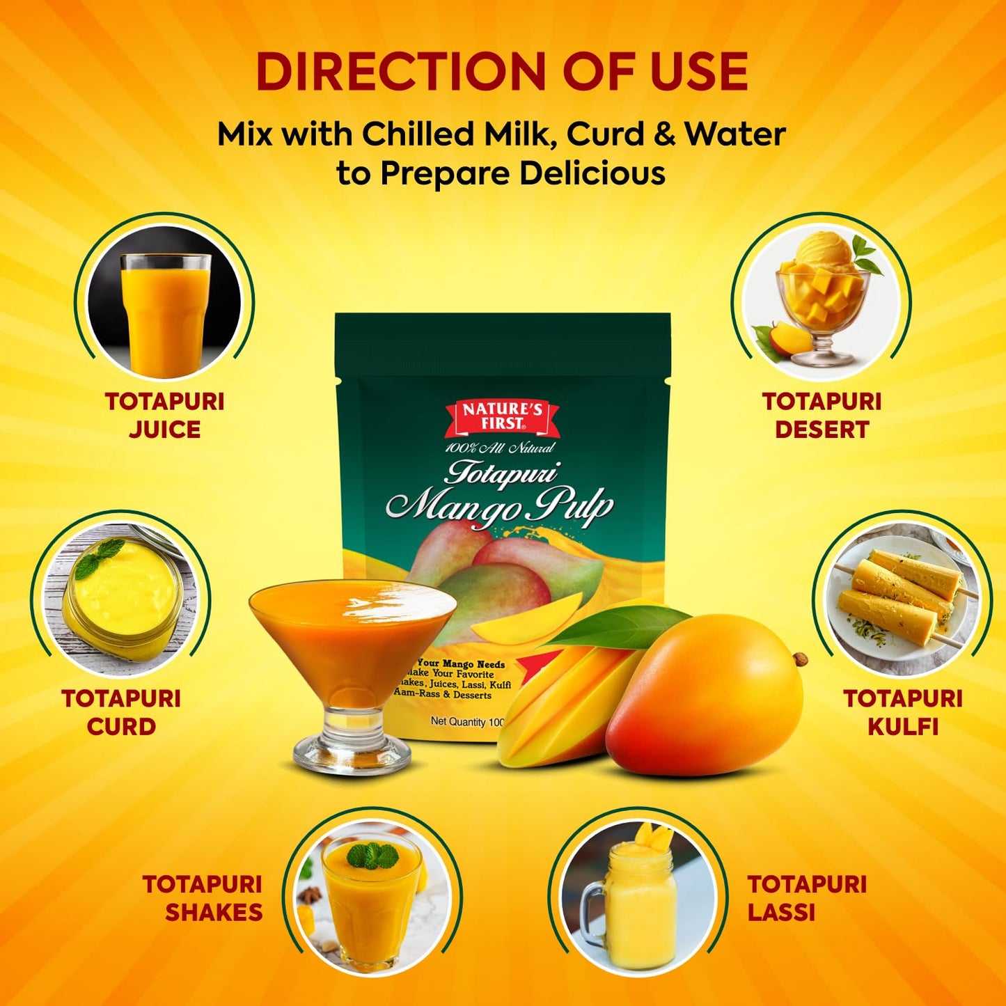 Nature's First Totapuri Mango Pulp 6 x 100 GMS - Canned Fruits