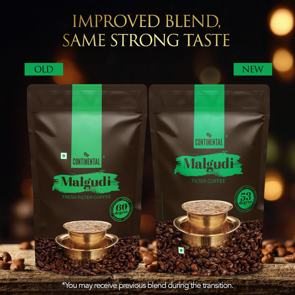Continental Malgudi Filter Coffee Powder | 500gm Pouch | 53% Coffee & 47% Chicory | Traditional South Indian Brew