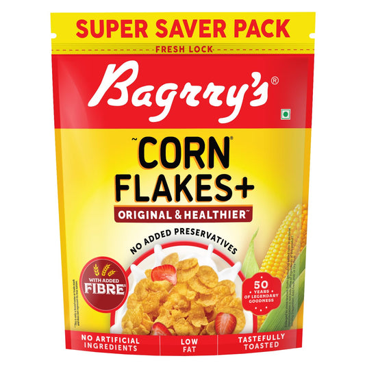 Bagrry’s Corn Flakes Plus - 99% Fat Free Breakfast Cereal, 500g