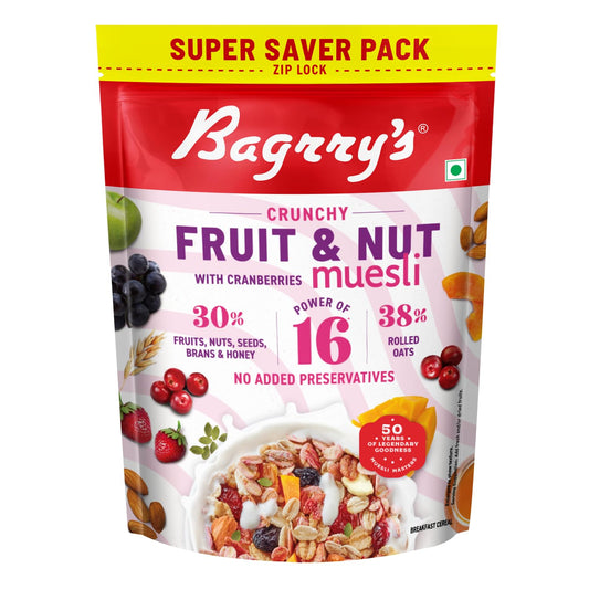 Bagrry’s Fruit & Nut Muesli - 750G | 30% Real Fruits, Nuts & Seeds, 38% Oats
