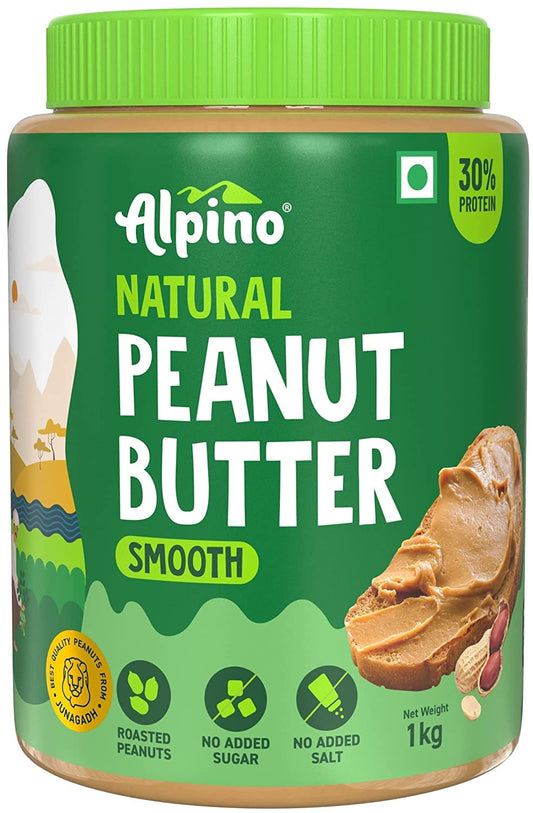 ALPINO Peanut Butter Smooth 1kg - Unsweetened, 30g Protein, Vegan