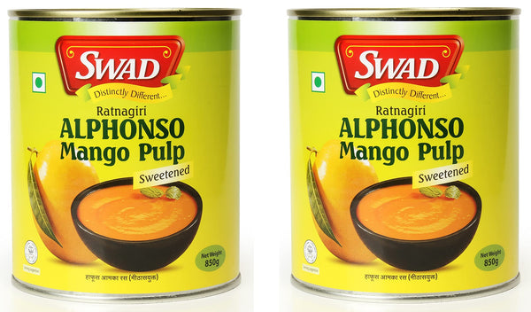 SWAD Ratnagiri Alphonso Mango Pulp Tin, 850g - Pack of 2