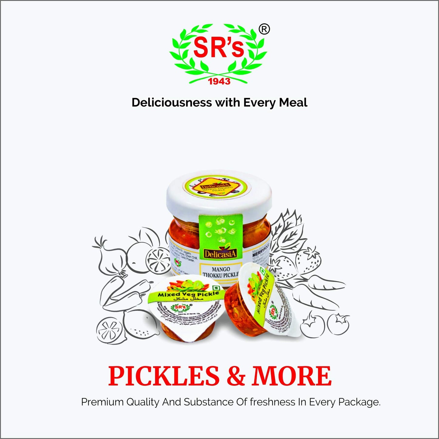DELICASIA Mixed Veg Pickle 15 gm Chotu Pack (Pack of 48) - Gluten Free, Low Oil, Fresh Ingredients