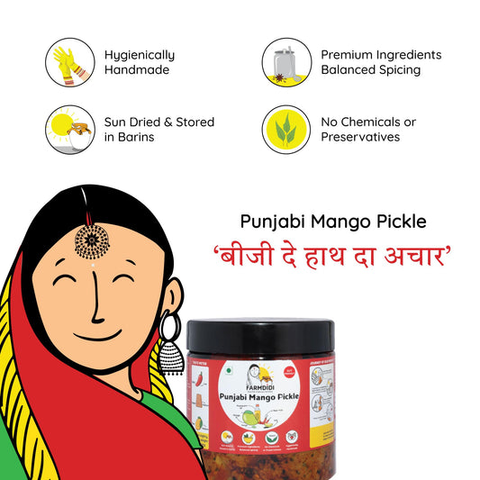FarmDidi Punjabi Mango Pickle 325g | Fresh Dry Aam Ka Achaar | Made With Less Oil
