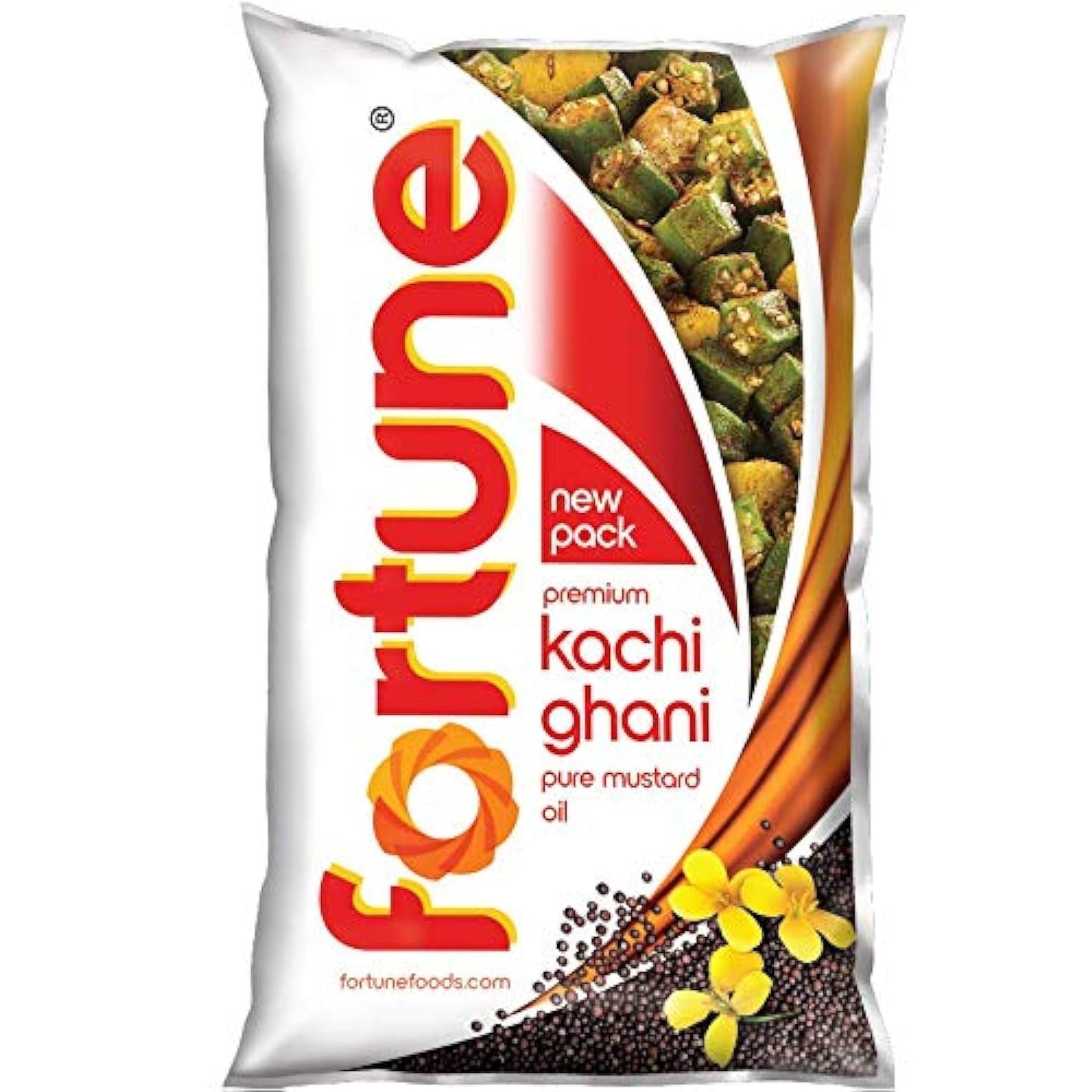 Fortune Kachi Ghani Mustard Oil, 1 Ltr Pouch - Rich in Omega 3 & 6