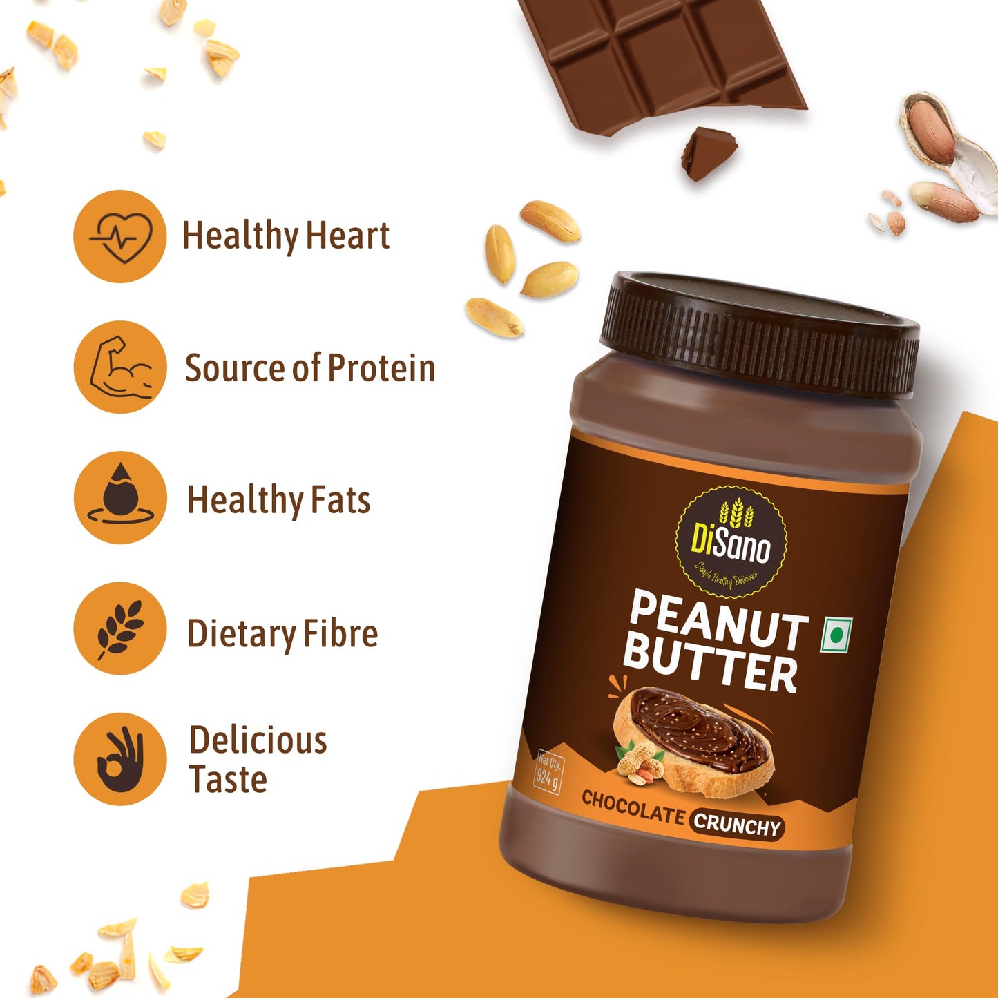 DiSano Chocolate Peanut Butter Crunchy, 924g - Nut Butter Spread, 23g Protein, Gluten-Free