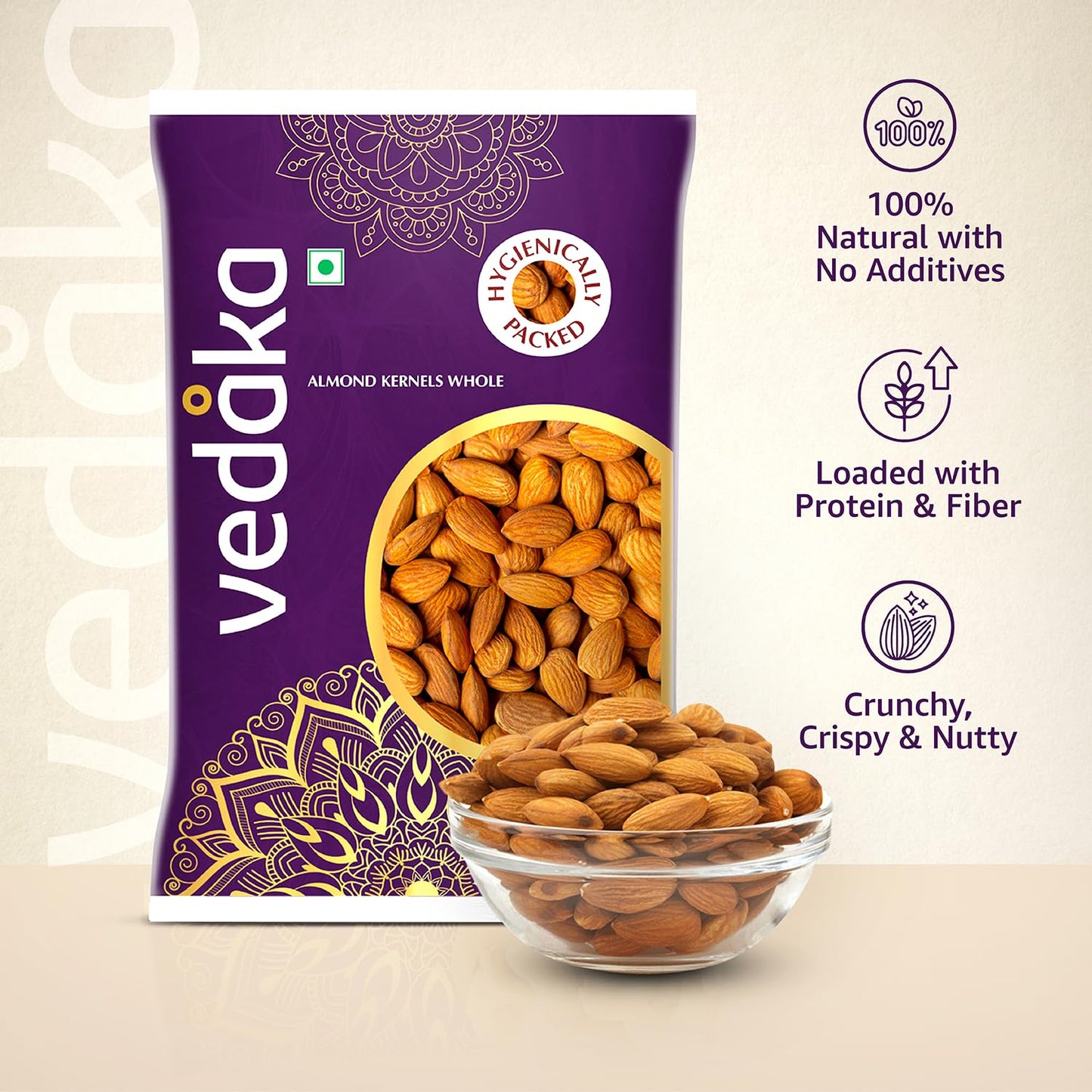 Vedaka 100% Natural California Almonds | 500 G | Dried Fruits & Nuts