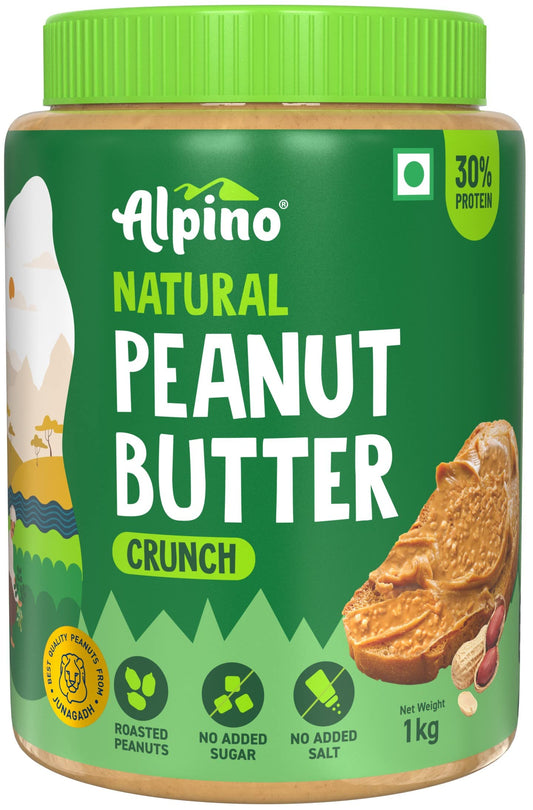 ALPINO Peanut Butter Crunch 1kg - 100% Roasted Peanuts, Vegan, Gluten-Free