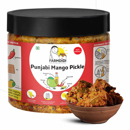 FarmDidi Punjabi Mango Pickle 325g | Fresh Dry Aam Ka Achaar | Made With Less Oil
