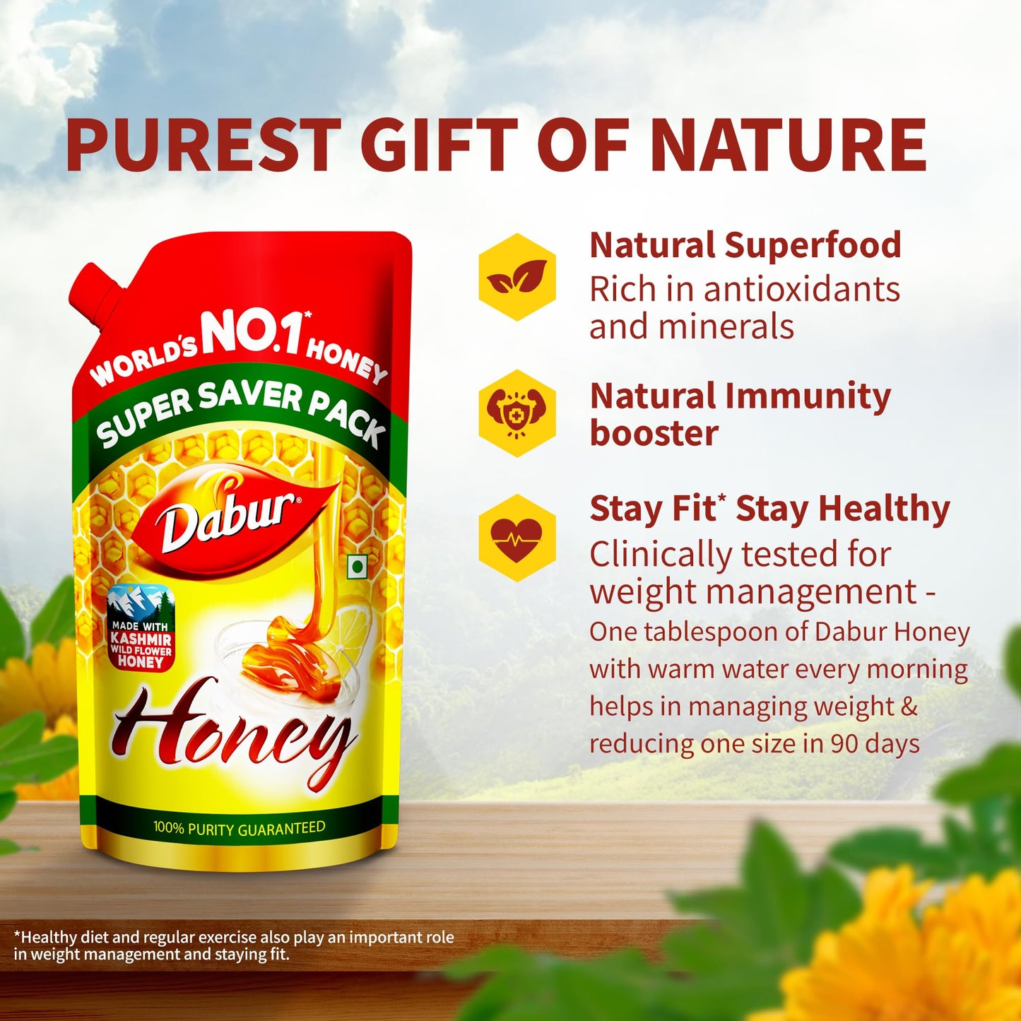 Dabur Honey - 750g Refill Pouch | No Added Sugar | FSSAI Approved
