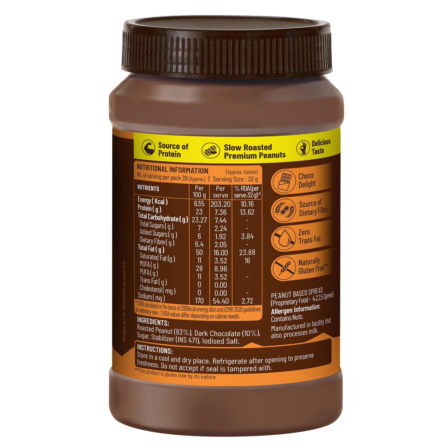 DiSano Chocolate Peanut Butter Crunchy, 924g - Nut Butter Spread, 23g Protein, Gluten-Free