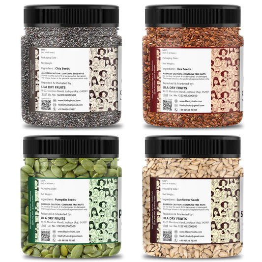 LILA DRY FRUITS Superseed Combo (Chia, Pumpkin, Sunflower & Flax) 1kg Jar Pack | Low-Calorie Diet Snack